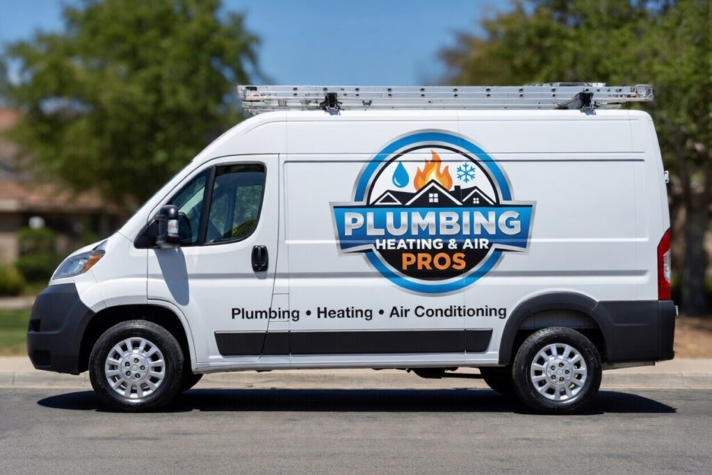 Local plumbing heating and air service van serving Perris